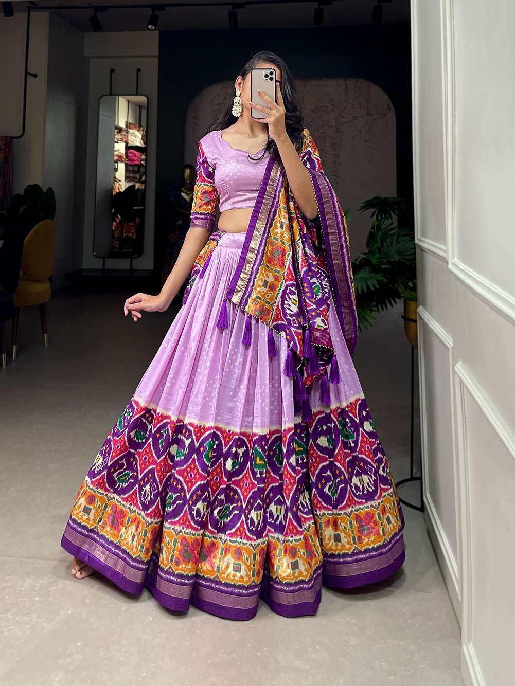 LNB1684 designer Tussar Silk with Patola Print magic lehenga