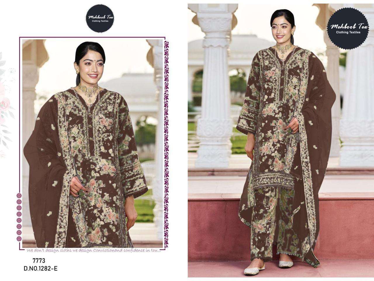 Mehboob tex R 1282 designer organza khatli work suit 