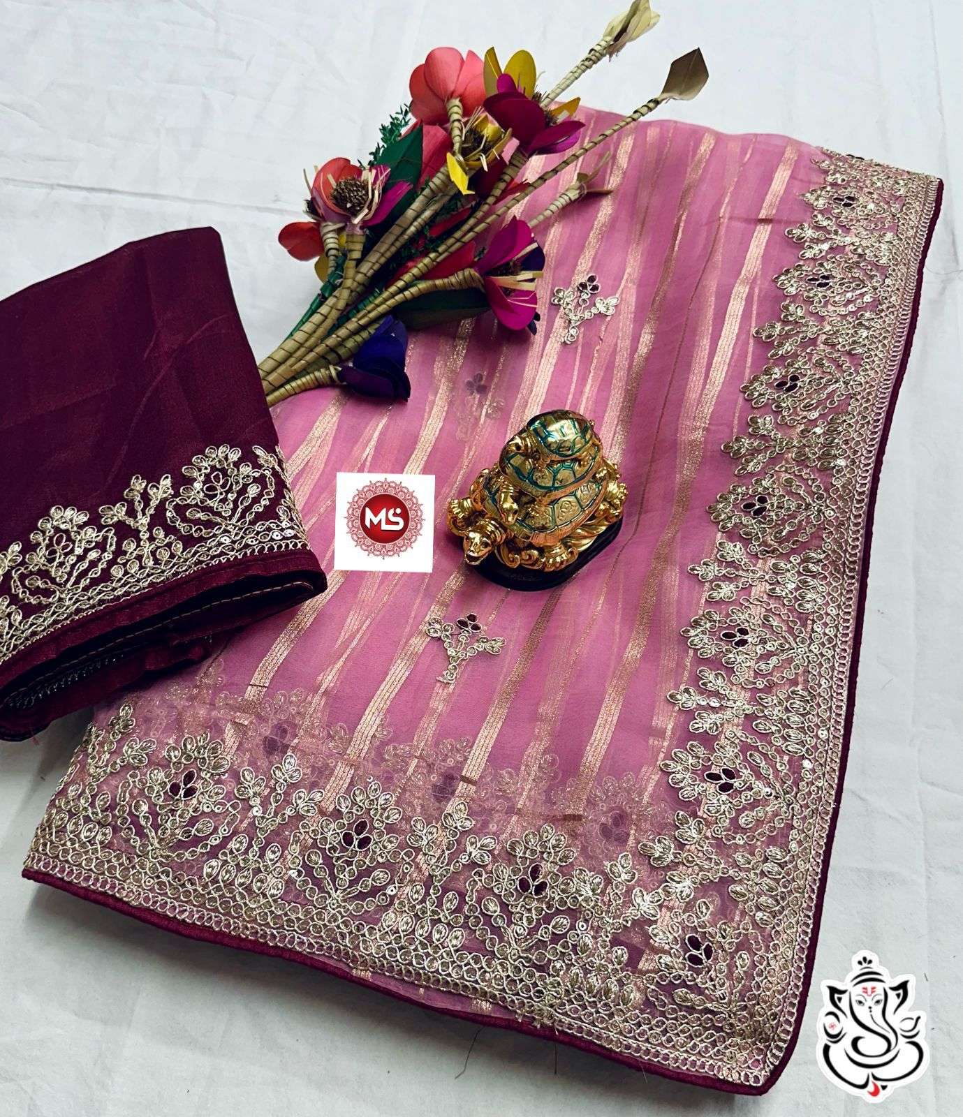 ms brand Orgenza jari line fabric fully heavy coding seqins saree