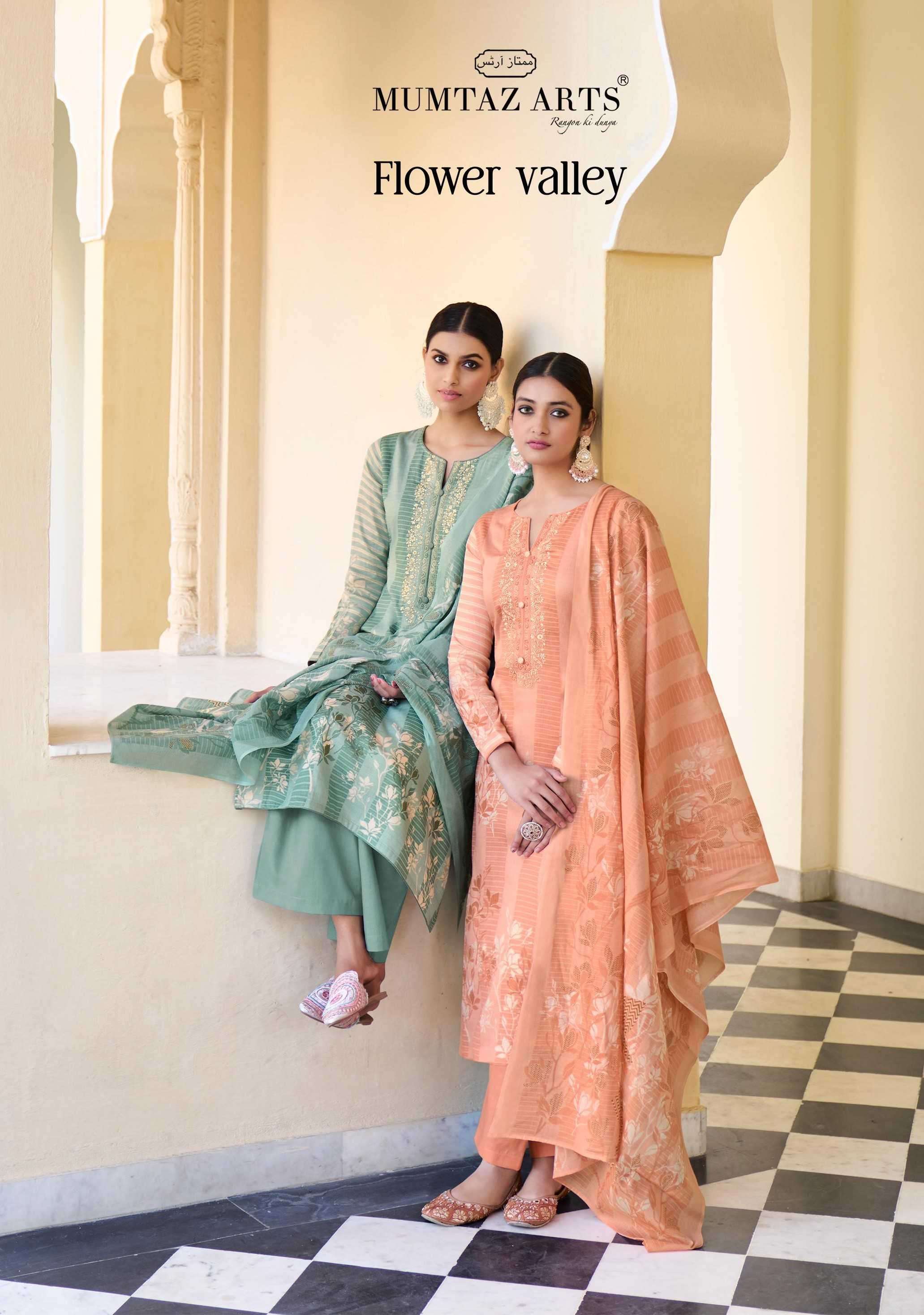mumtaz arts flower valley series 7001-7006 pure jam satin suit 