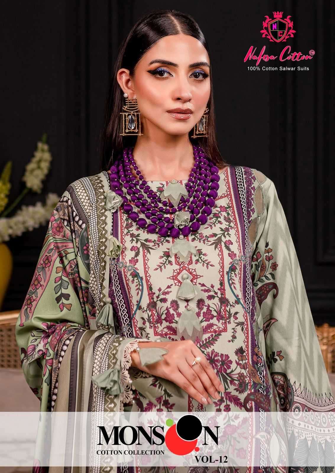 nafisa monsoon cotton collection vol 12 series 12001-12010 pure cotton suit