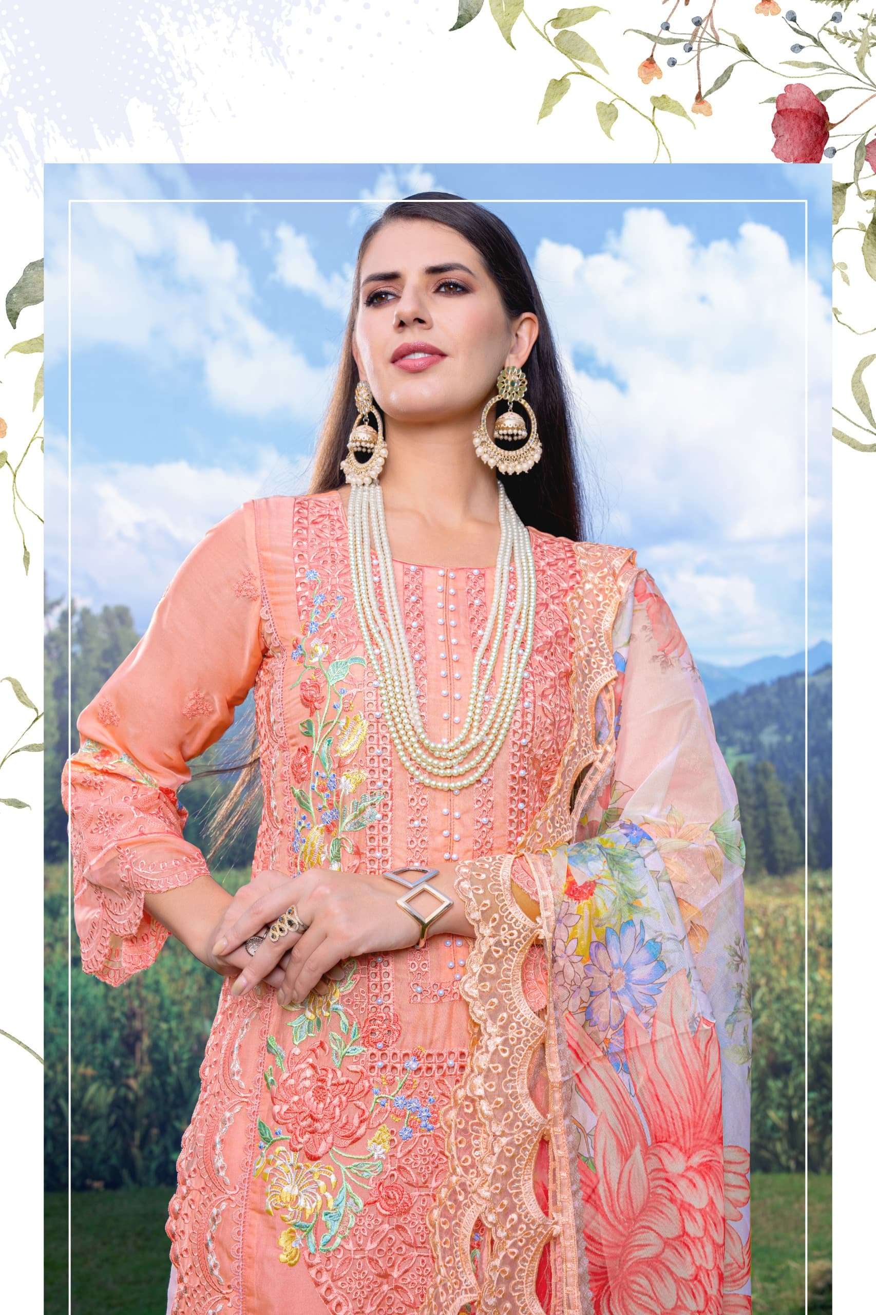 PAKISTANI PURE ORGANEZA WITH COTTON LINING HEAVY KURTI SET WITH DUPATTA 