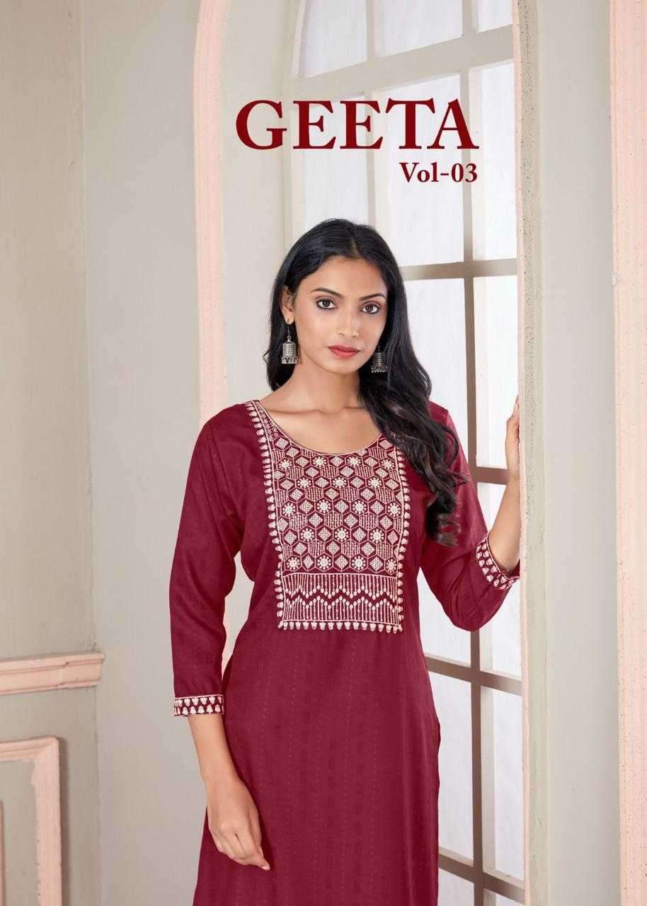 pr geeta vol 3 series 1001-1006 rayon bombay fabric kurti 