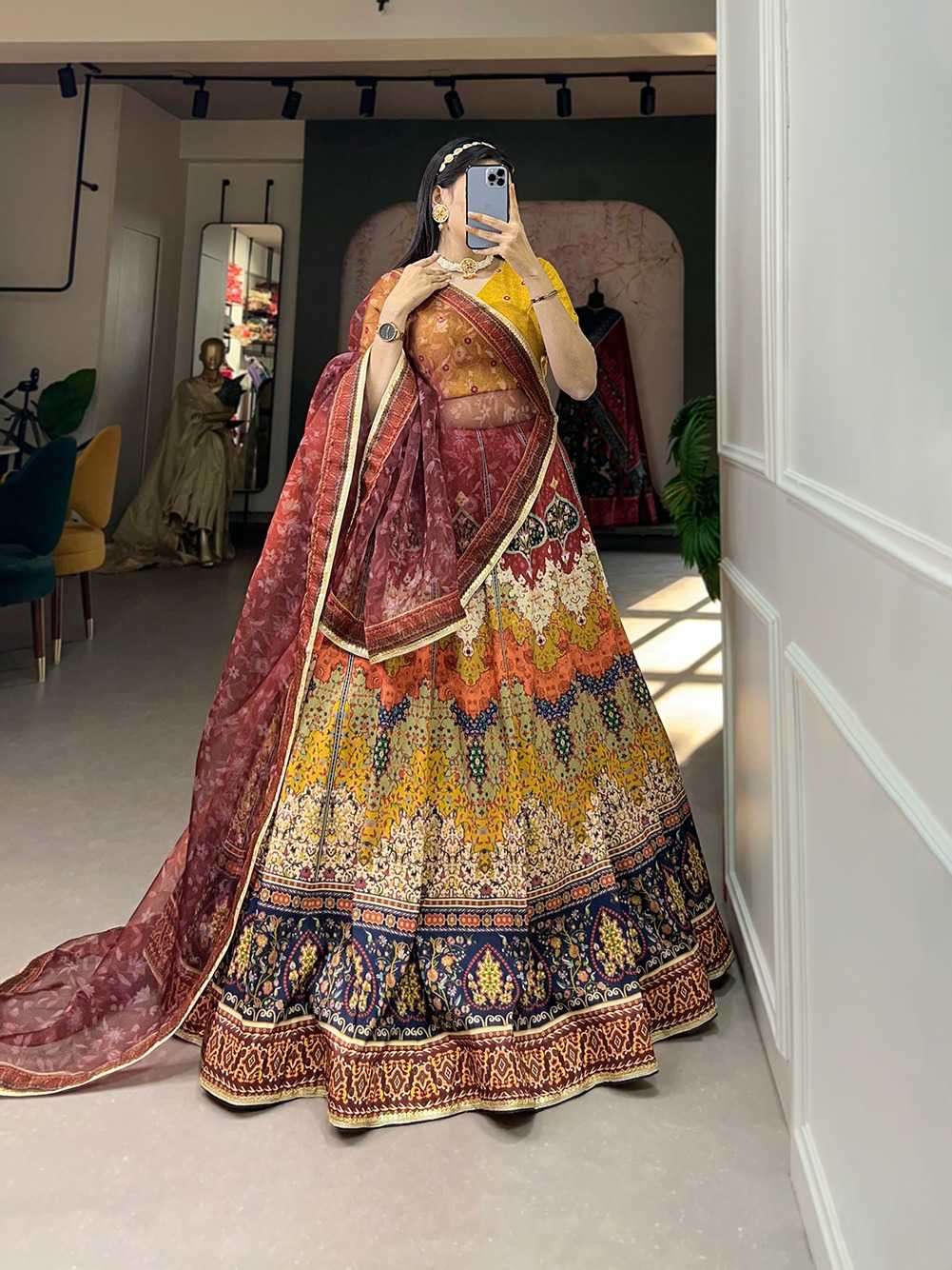 pr lnb1003brn designer elegant stitched lehenga with unstitch blouse dupatta 