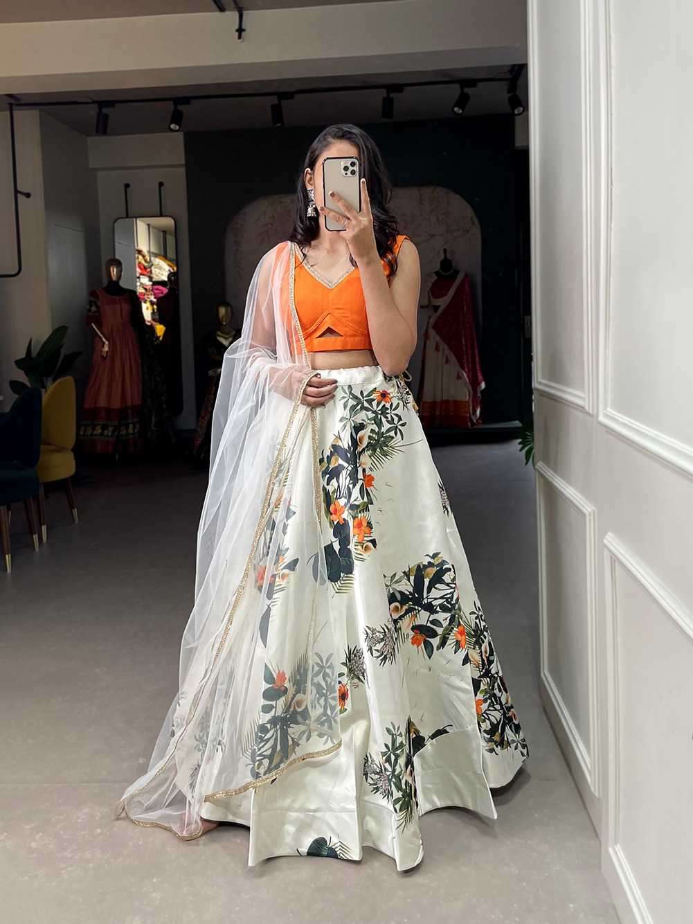 pr lnb1068wht fancy stitch lehenga with unstitch blouse dupatta single design