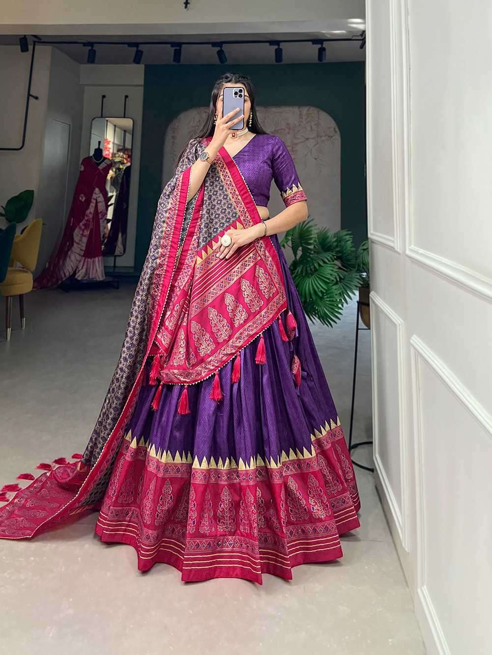 pr lnb1207 Tussar Silk Print With Foil Print lehenga