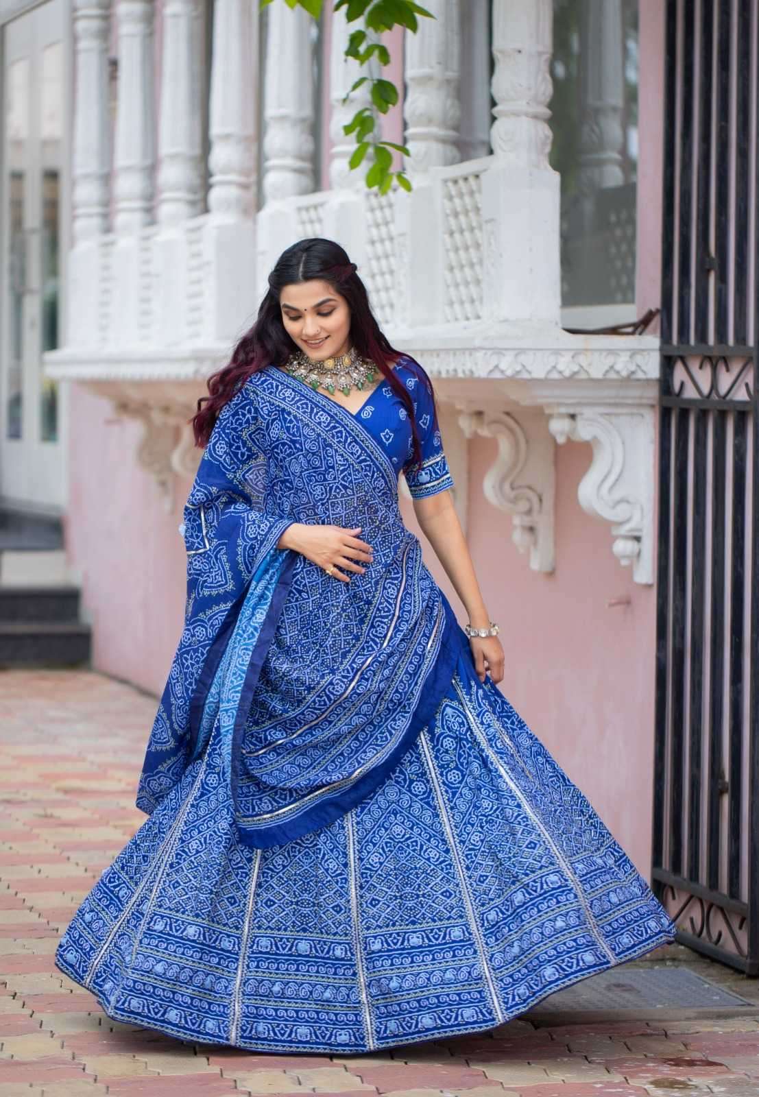 pr lnb1251nbl designer bandhani semistitch lehenga with unstitch blouse 