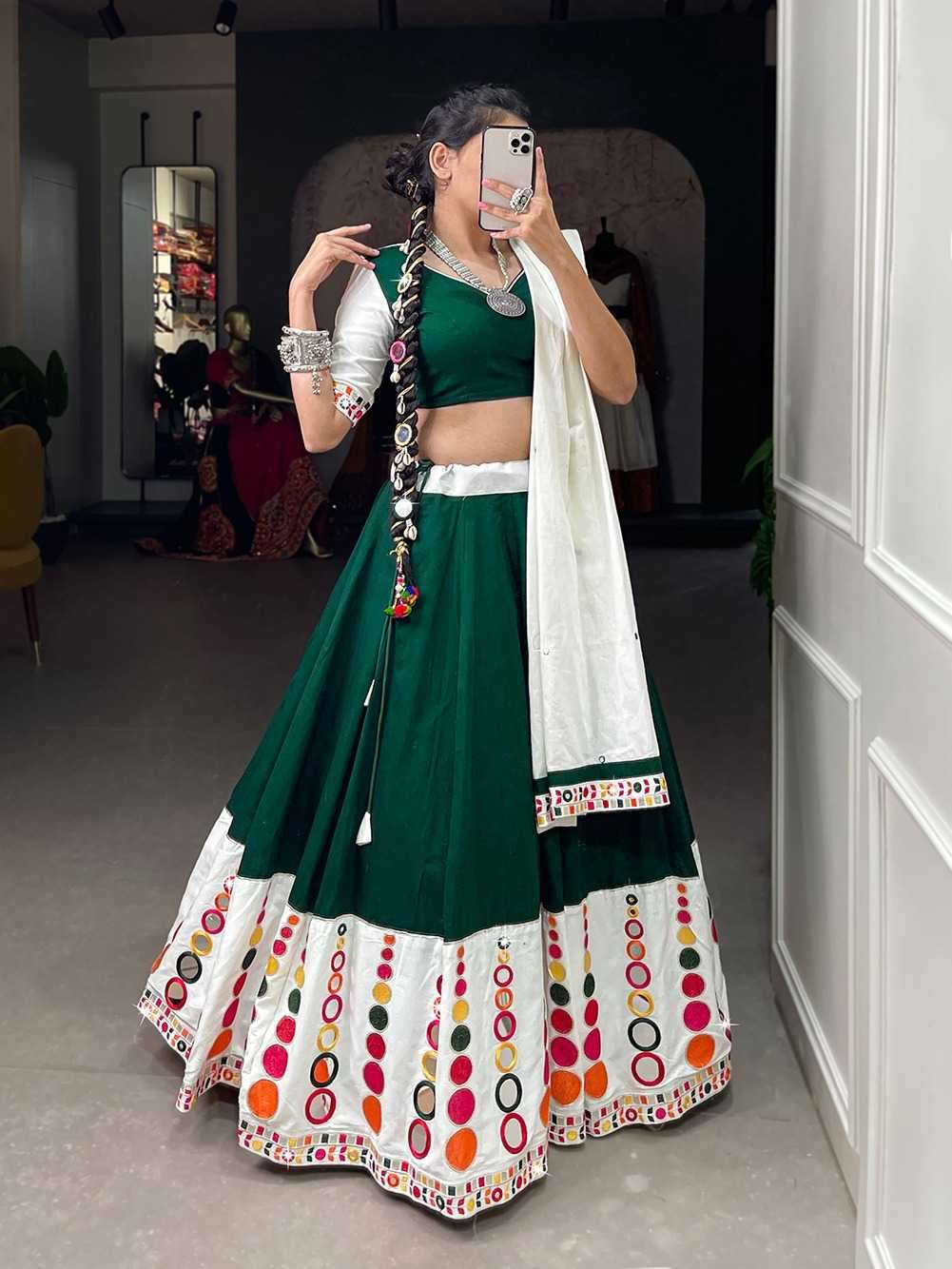 pr lnb1677 Pure Cotton lehenga Embroidery work with Original Mirror Work 