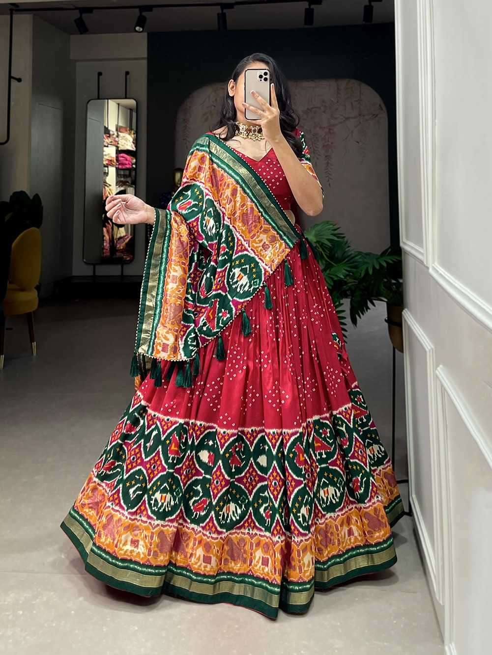 pr lnb1684 Tussar Silk lehenga Patola Print With foil work 