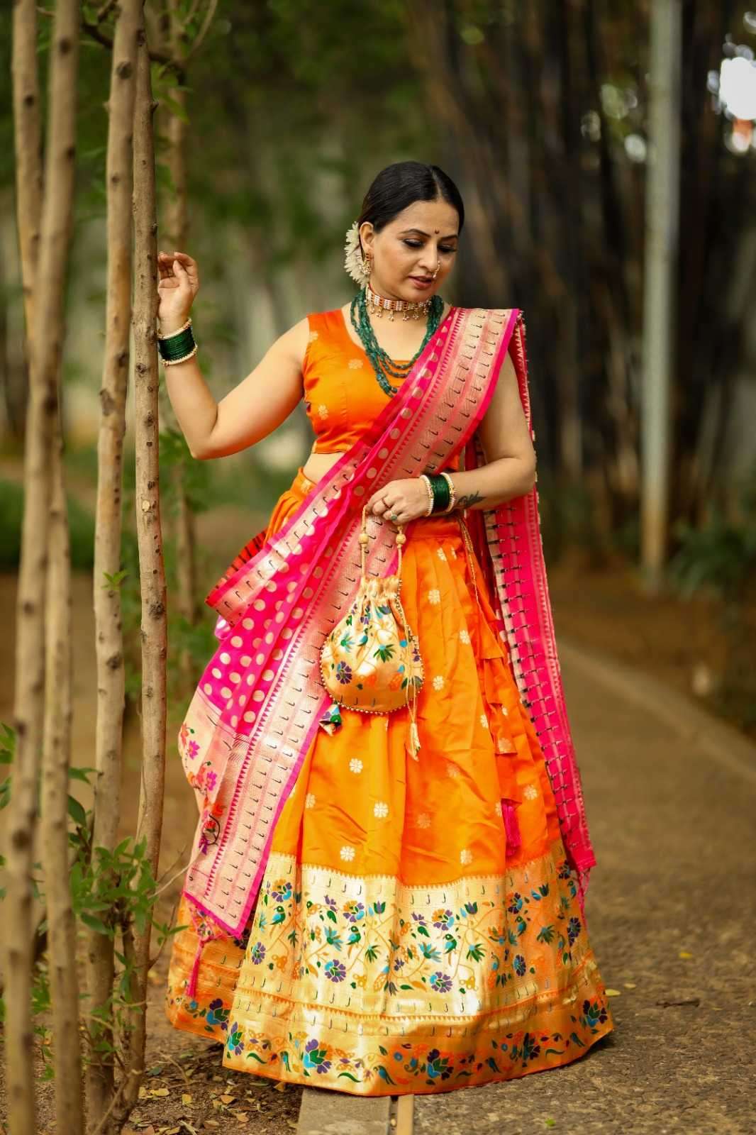 pr lnb2015ong elegant paithani stitch lehenga with unstitch blouse dupatta 