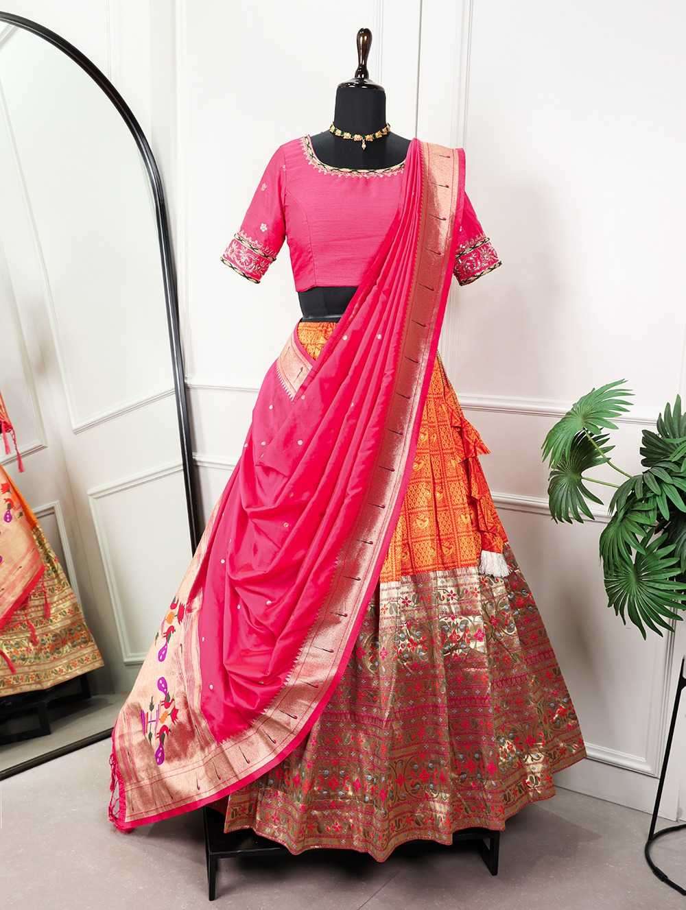 pr lnb2027ong single design paithani stitch lehenga with unstitch blouse dupatta
