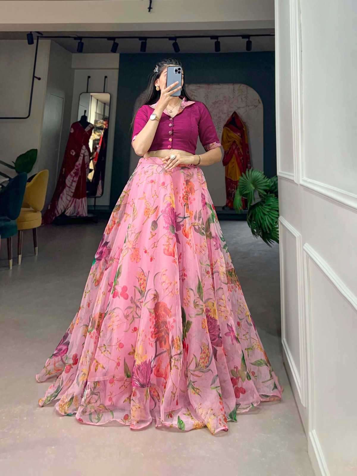 pr nnk1107 Organza Floral Print co-ord set 