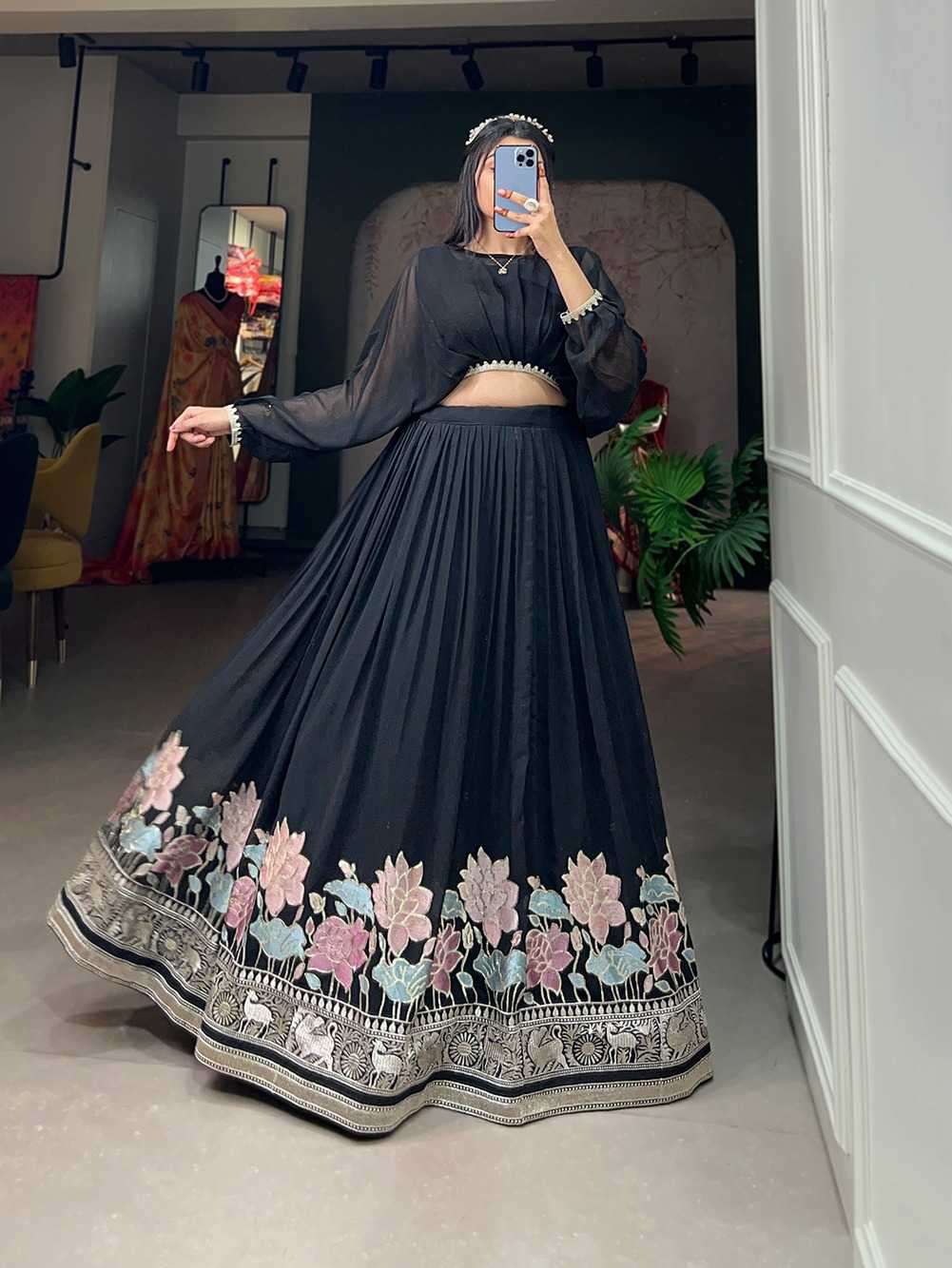 pr nnk1117 Georgette Sequins and Thread Embroidery Work lehenga