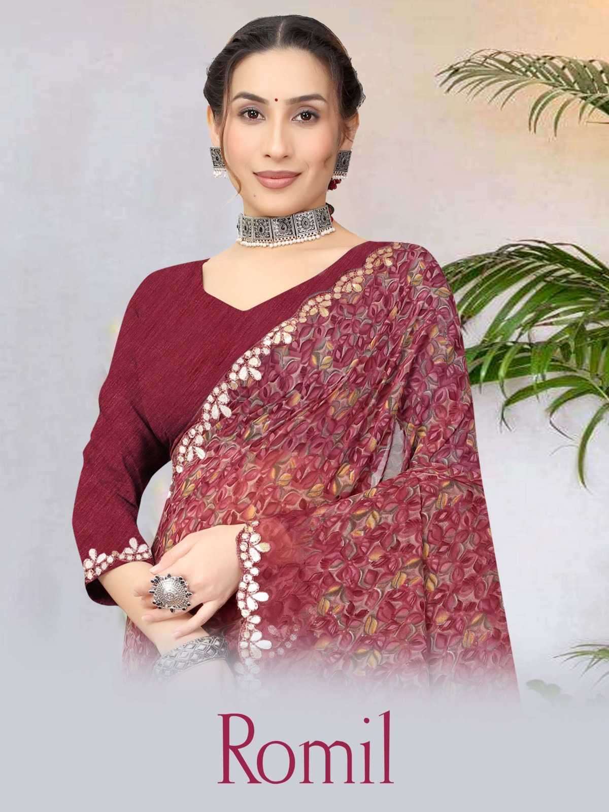 pr romil series 5001-5008 wetless Fancy flower pedding print saree