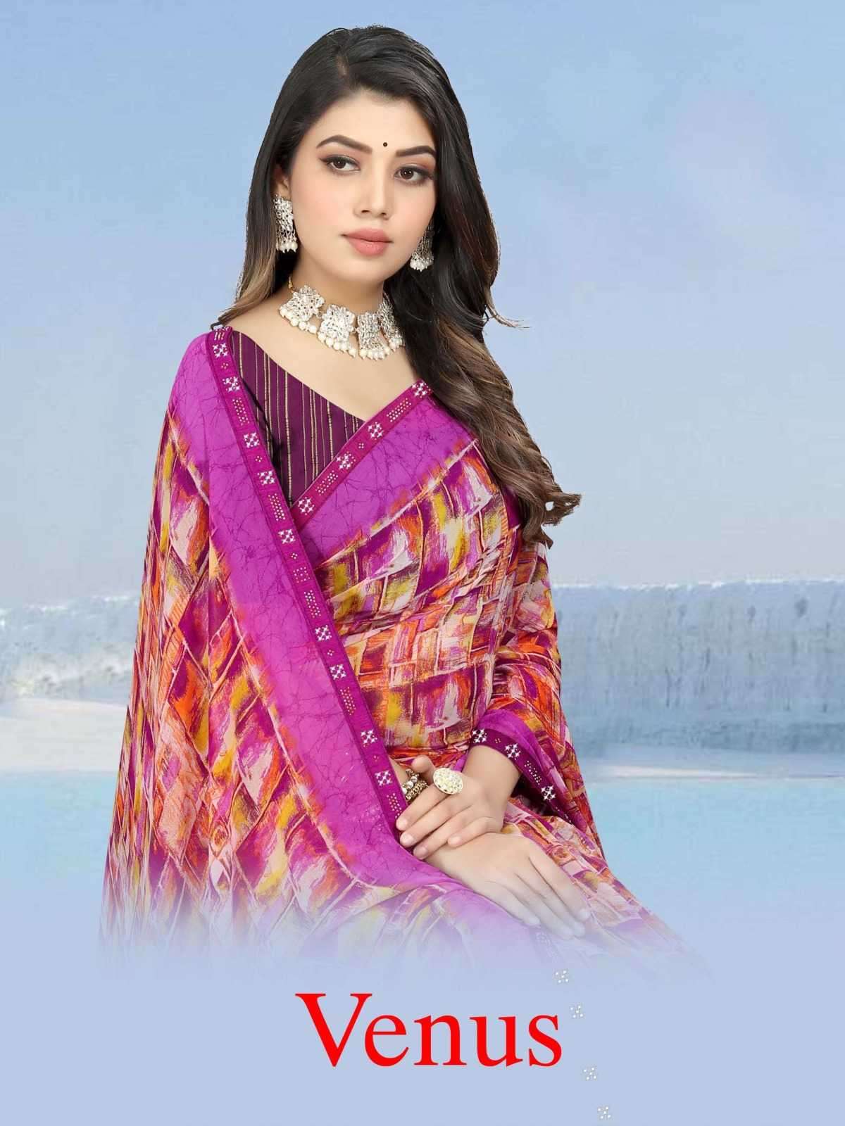pr venus series 5001-5008 wetless febrices Fancy digital print saree