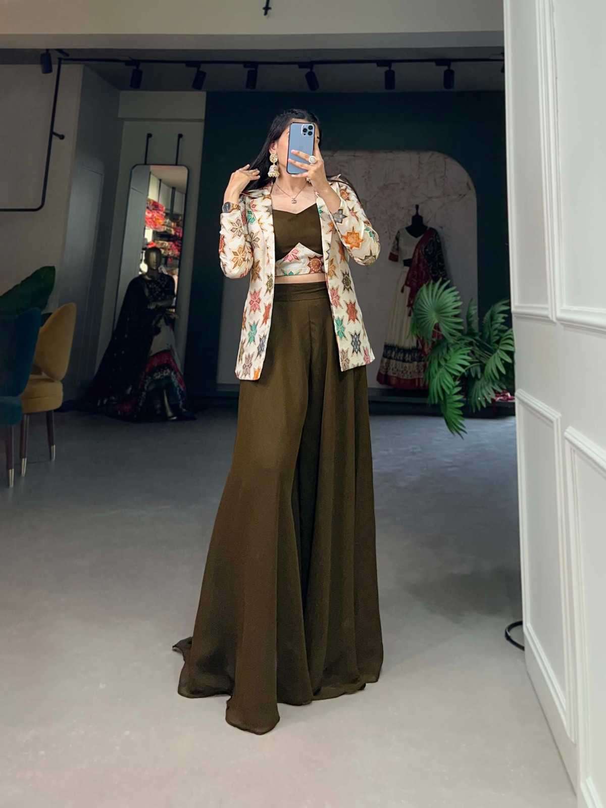 pr ynf3019 readymade fashionable crop top shrug with plazzo