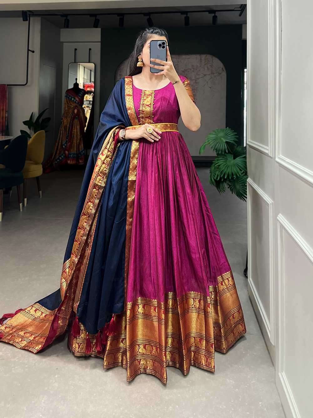 pr ynf5313 cotton gown with dupatta