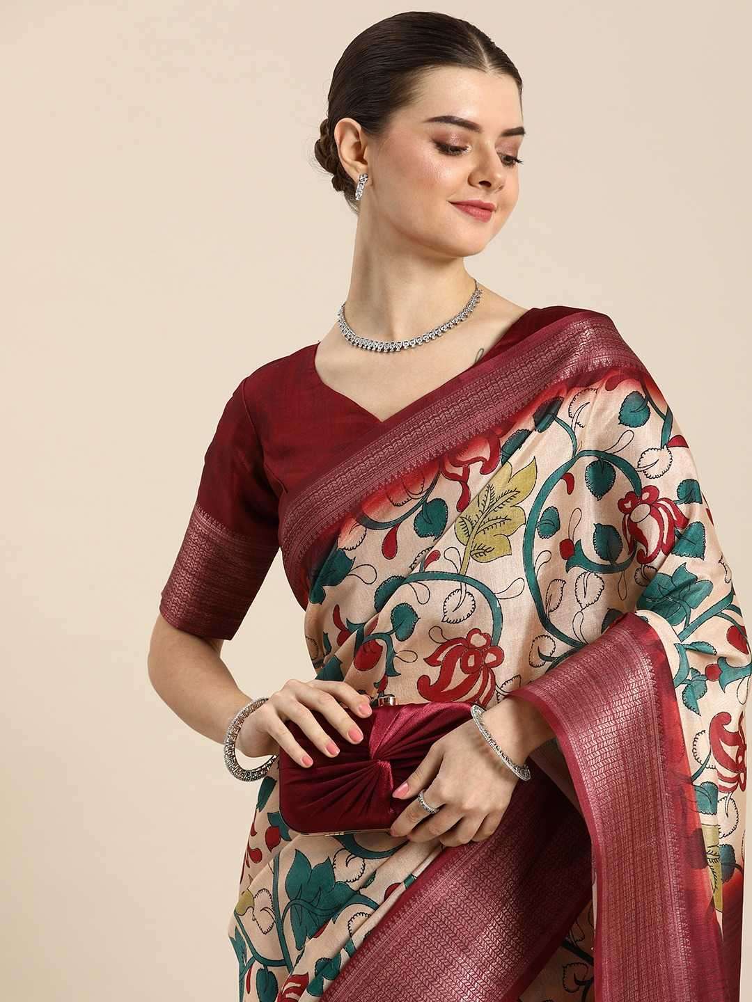 pr ynf7015 Dola Silk Printed With Zari Border saree
