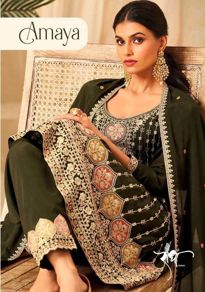 radha trendz amaya series 2031-2034 premium chinon suit 