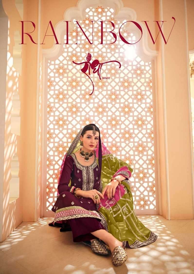 radha trendz rainbow series 2041-2044 heavy chinon suit 