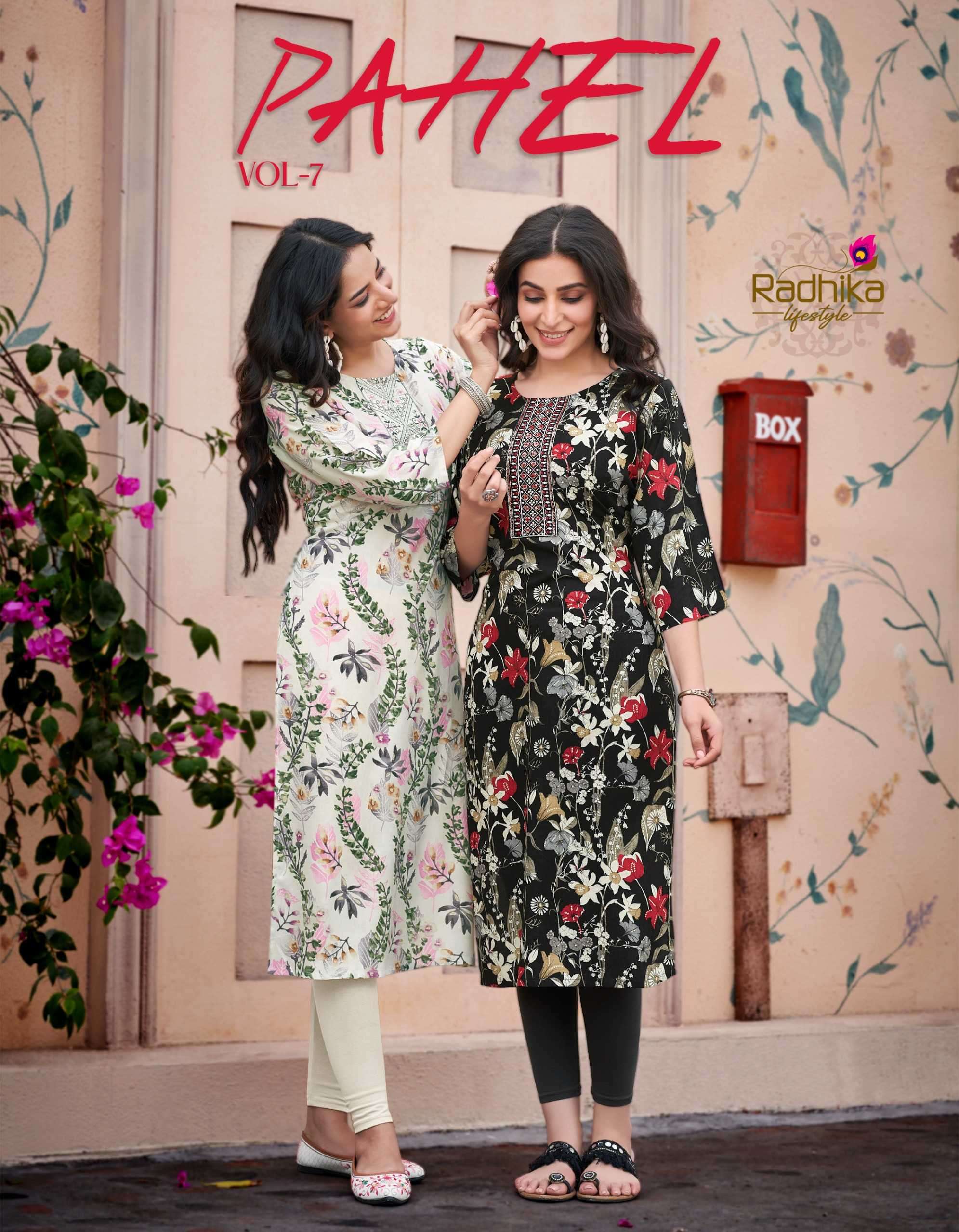 radhika lifestyle pahel vol 7 series 7001-7007 rayon kurti 