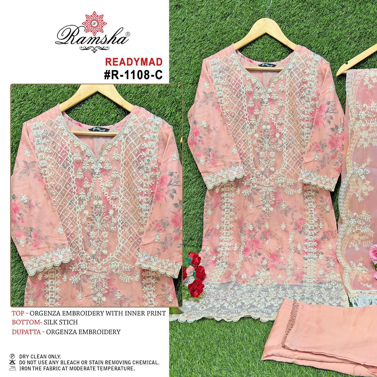 ramsha R-1108 organza embroidery readymade suit 