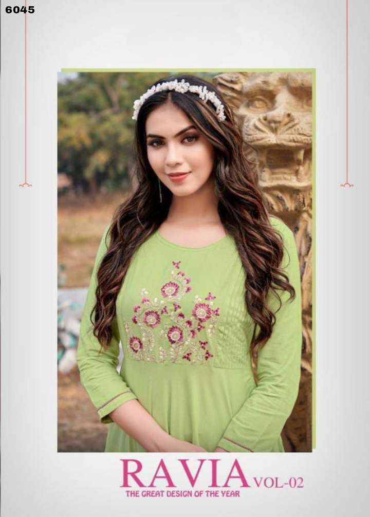  Ravia Vol-2 designer 14Kg Heavy Riyon Long Kurti 