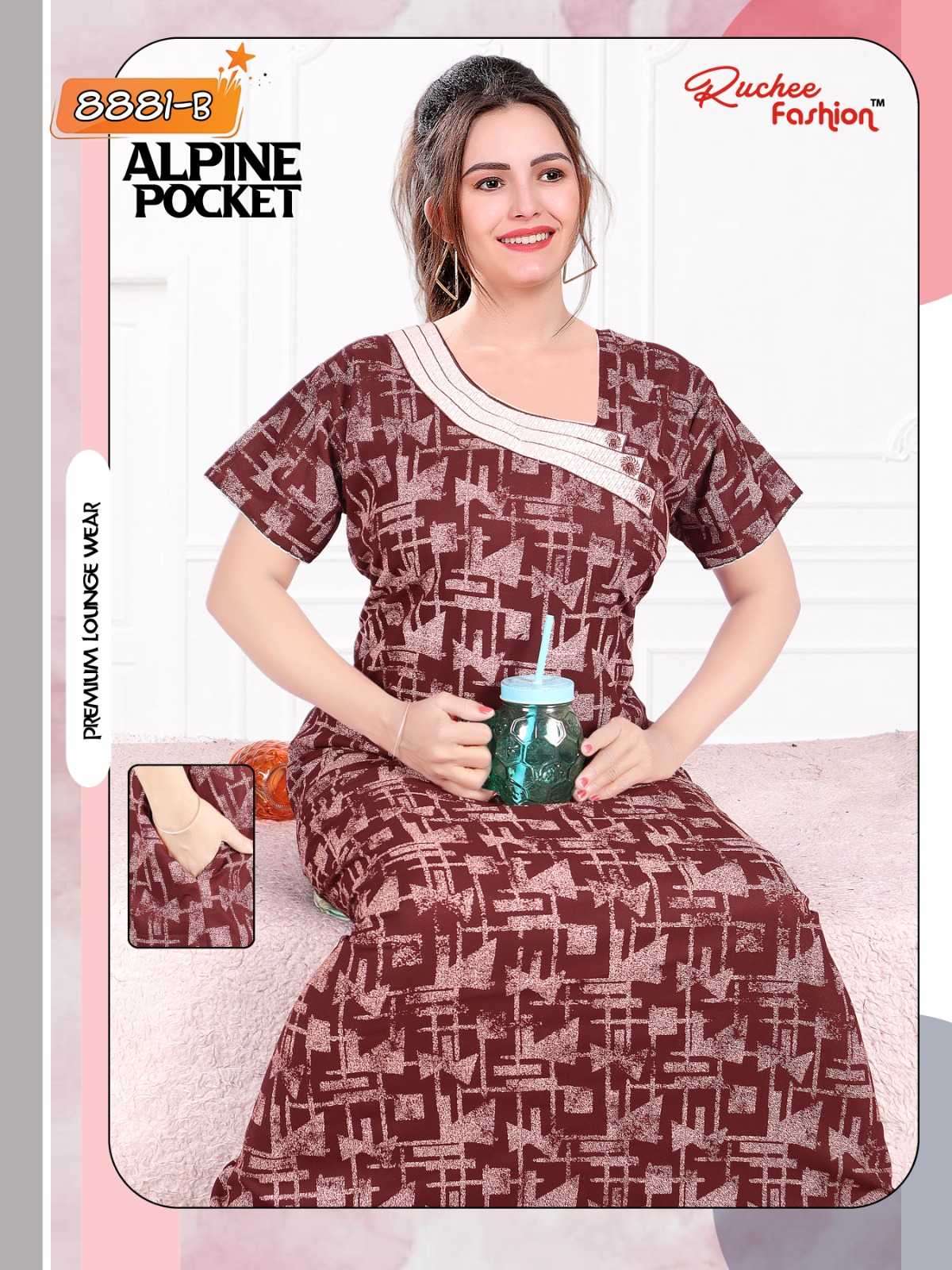ruchee fashion alpine pocket embroidery 8879-8884 stylish night gown
