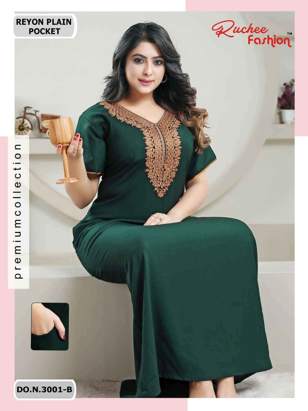 ruchee fashion rayon plain pocket 3001-3002 beautiful nighty