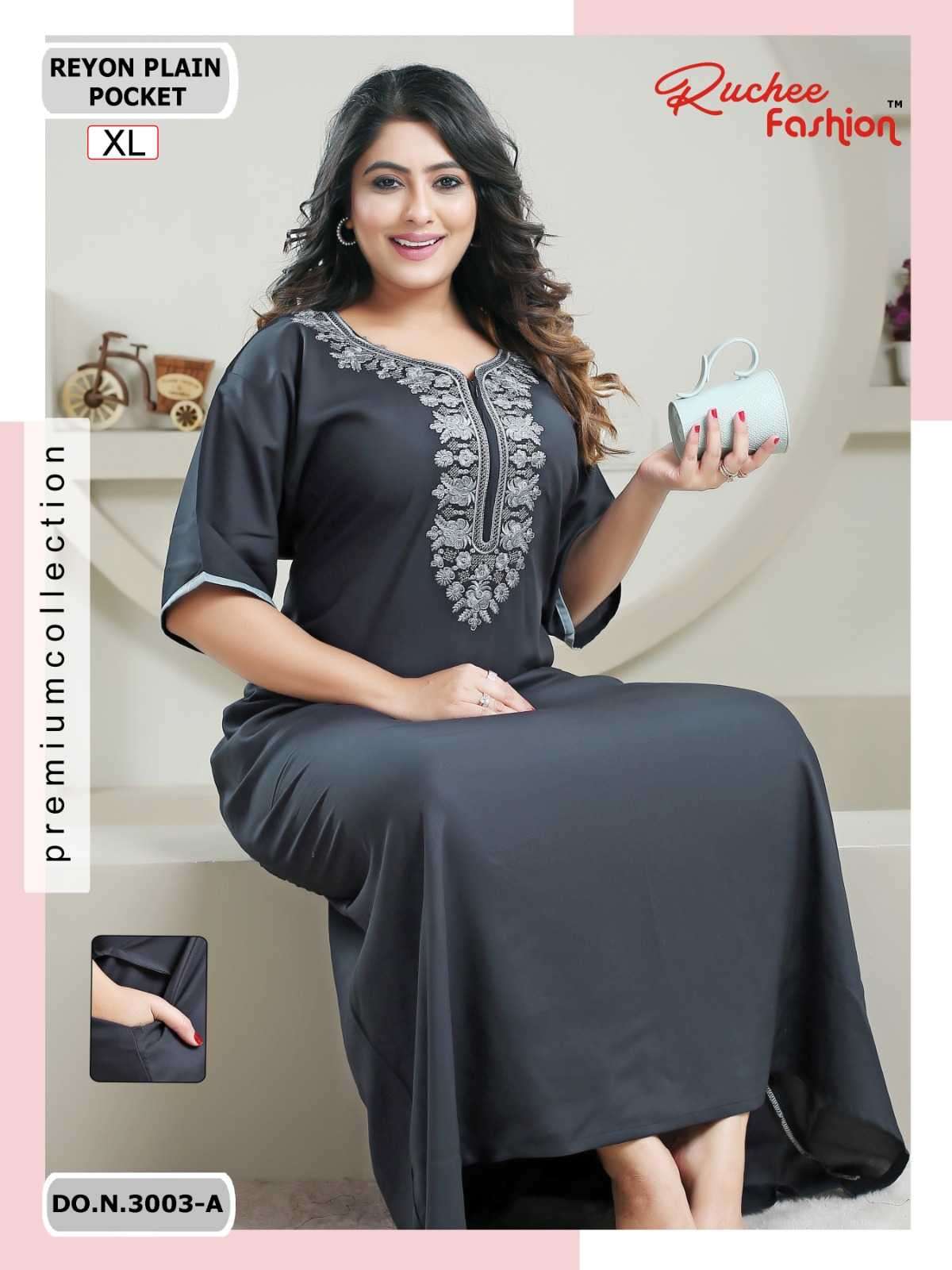 ruchee fashion rayon plain pocket 3003 beautiful ladies nighty