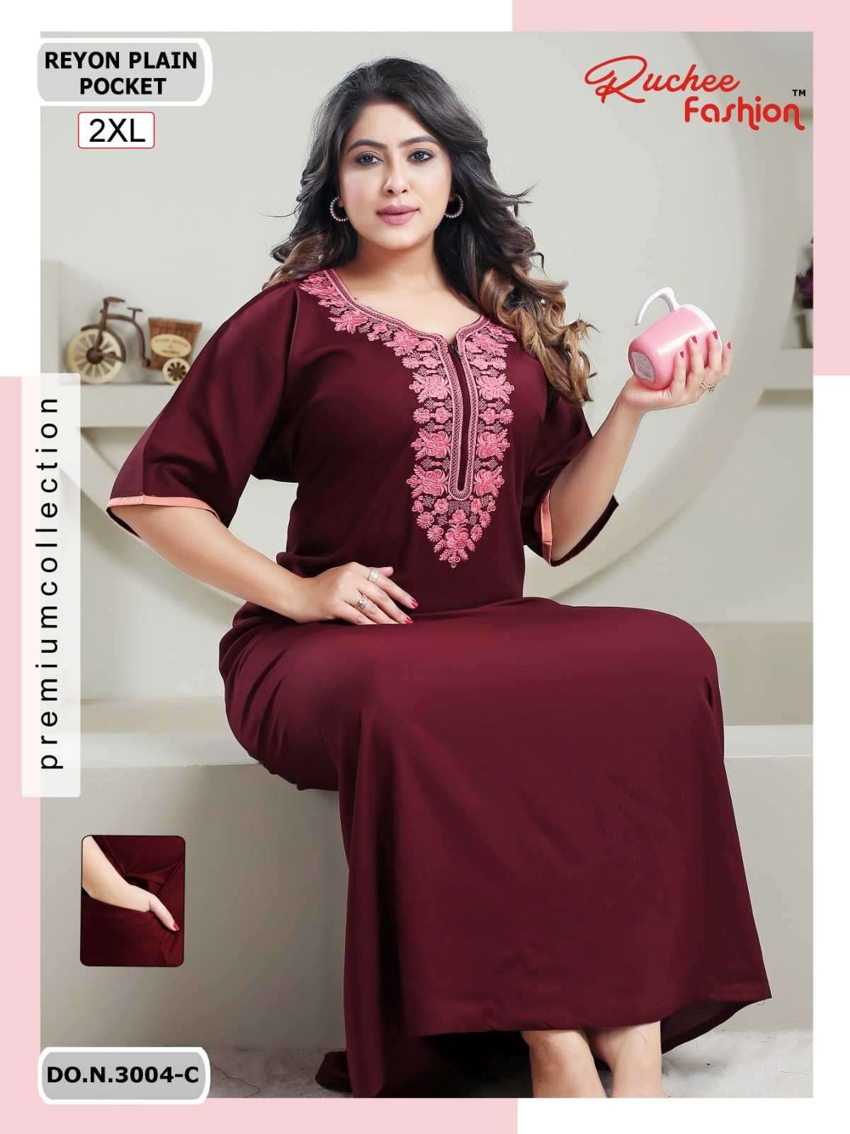 ruchee fashion rayon plain pocket 3004 beautiful night gown