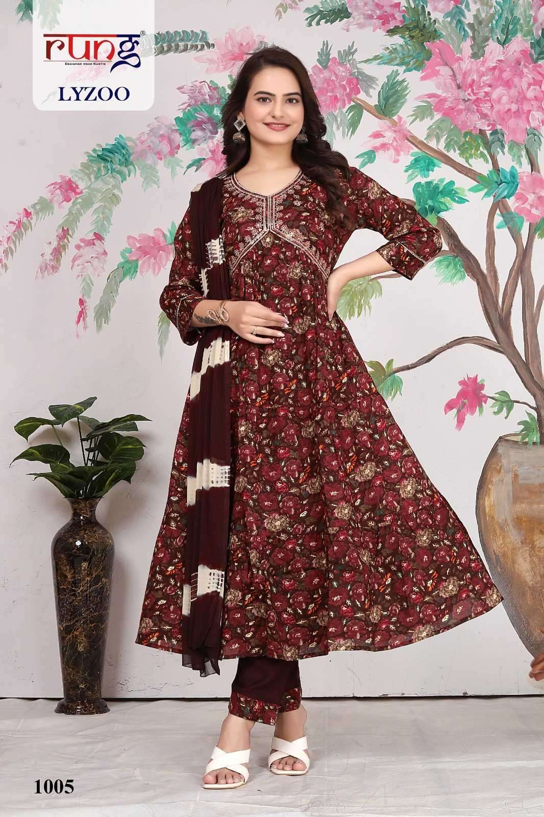 rung lyzoo series 1001-1006 heavy rayon readymade suit 