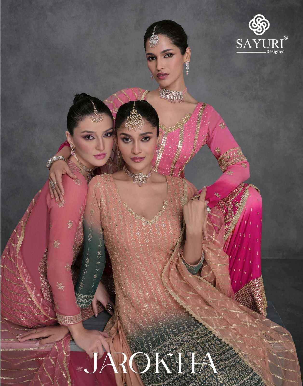 sayuri jarokha series 5441-5443 real georgette readymade suit 