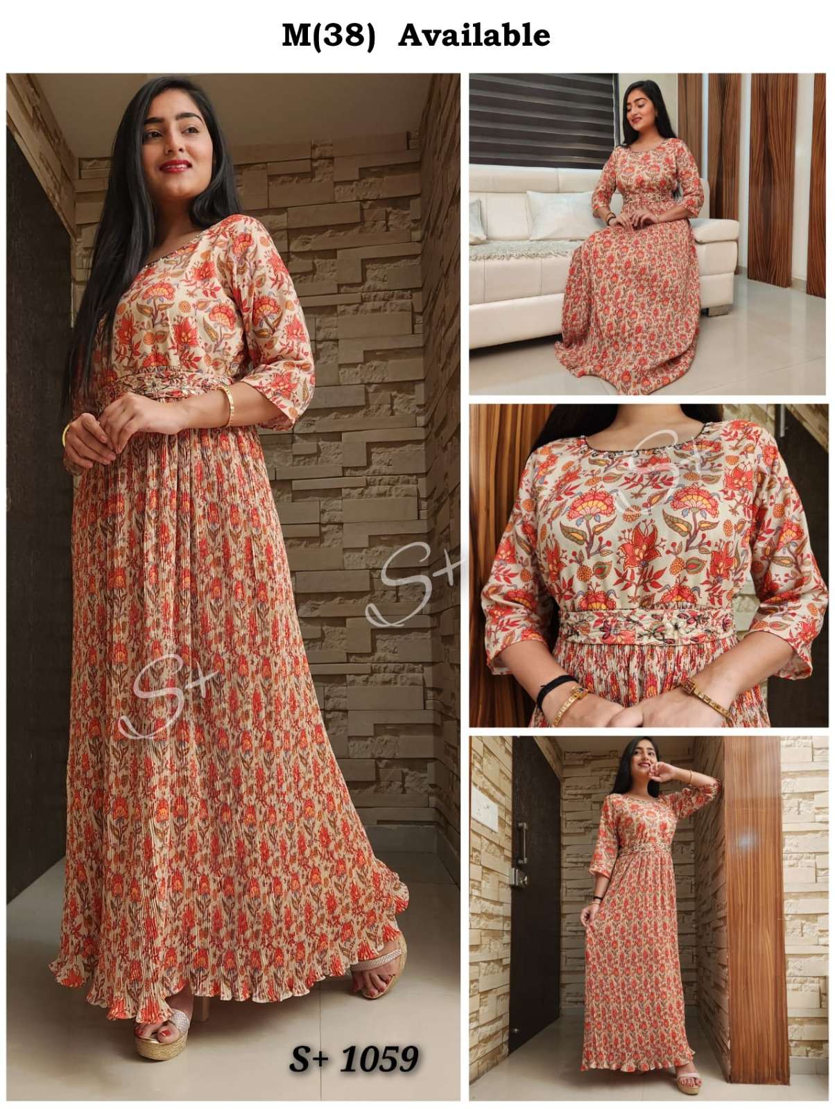 SPlus Kurtis 8306 Maslin Crush Digital Print With Handwork Belt kurti