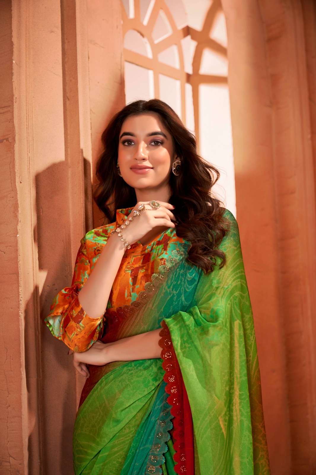 stavan lemon designer HAND Print In Dull Moss saree