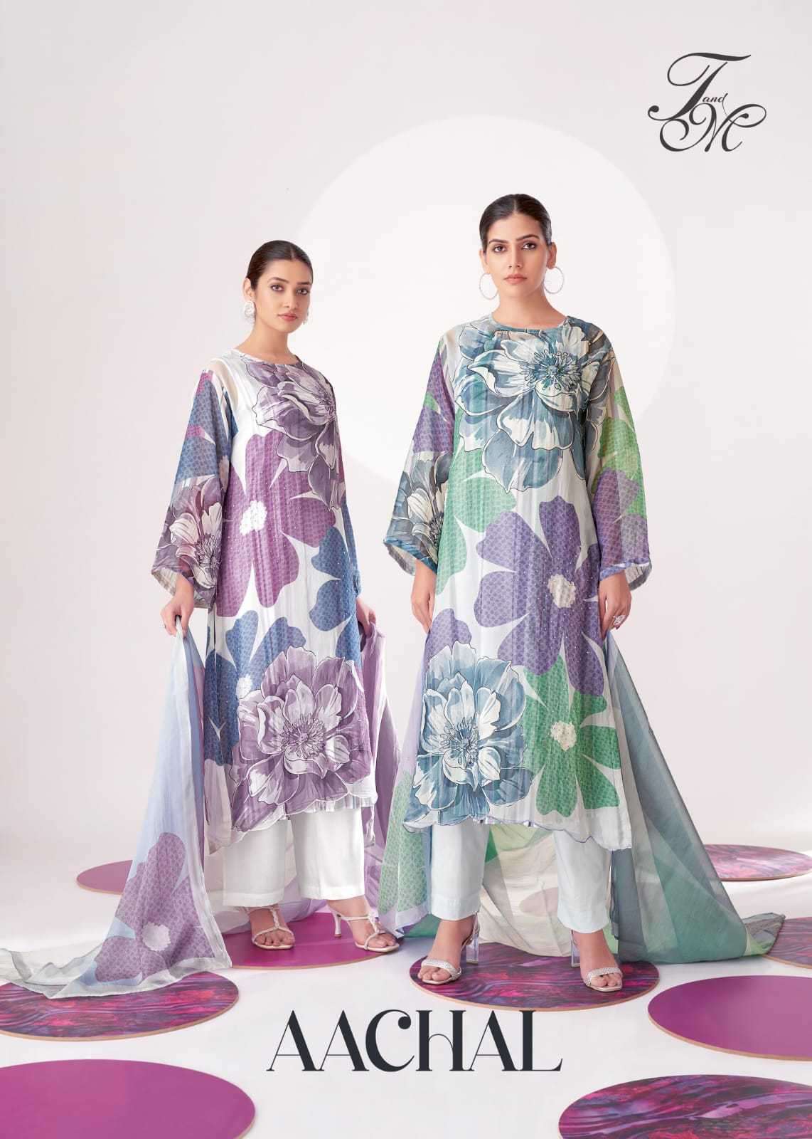 t&m aachal martin organza digital print work suit 