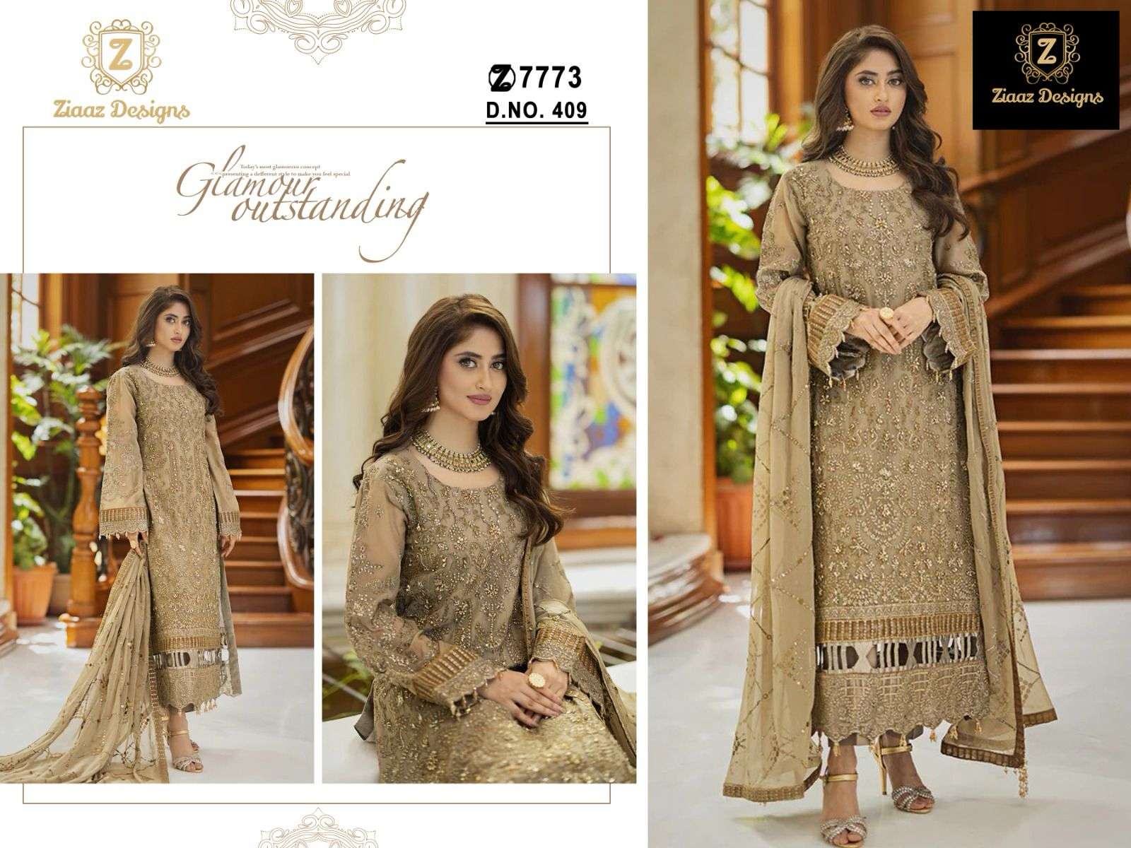Ziaaz Designs 409 designer Georgette very heavy embroidered suit