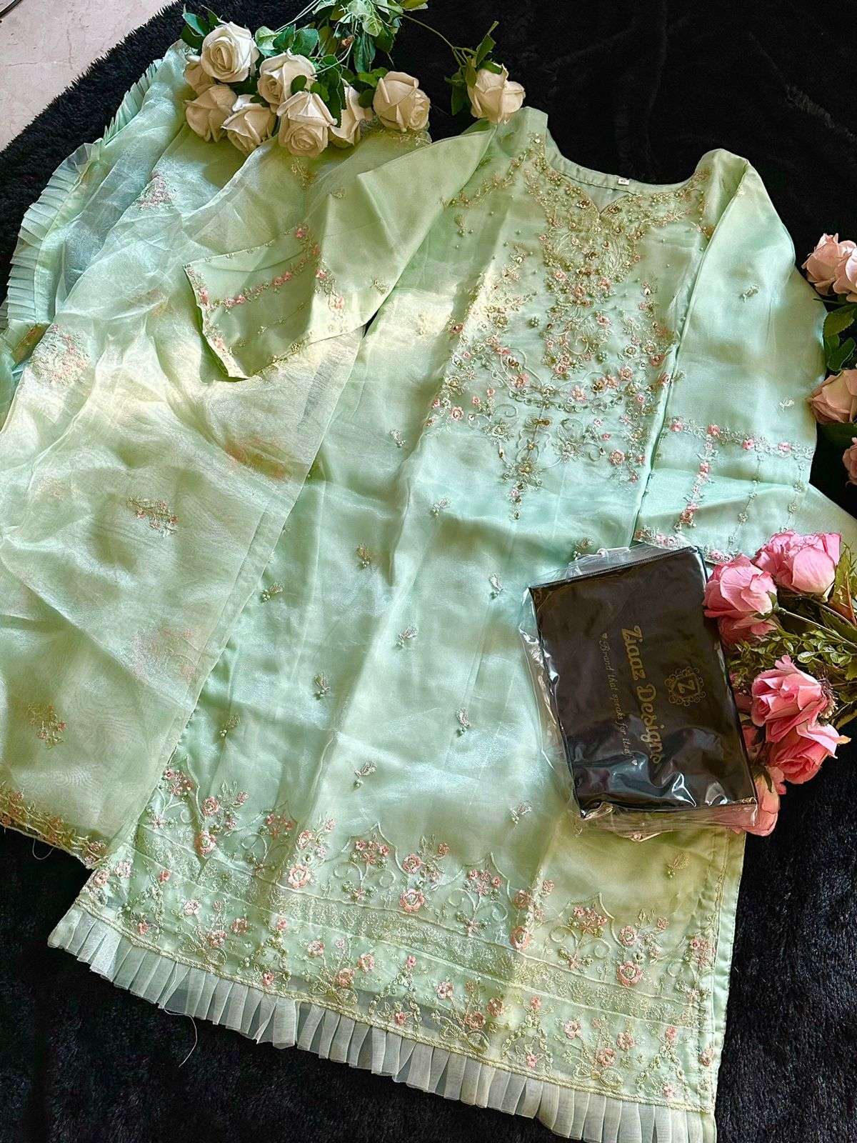 Ziaaz Designs 460 designer Organza embroidered suit