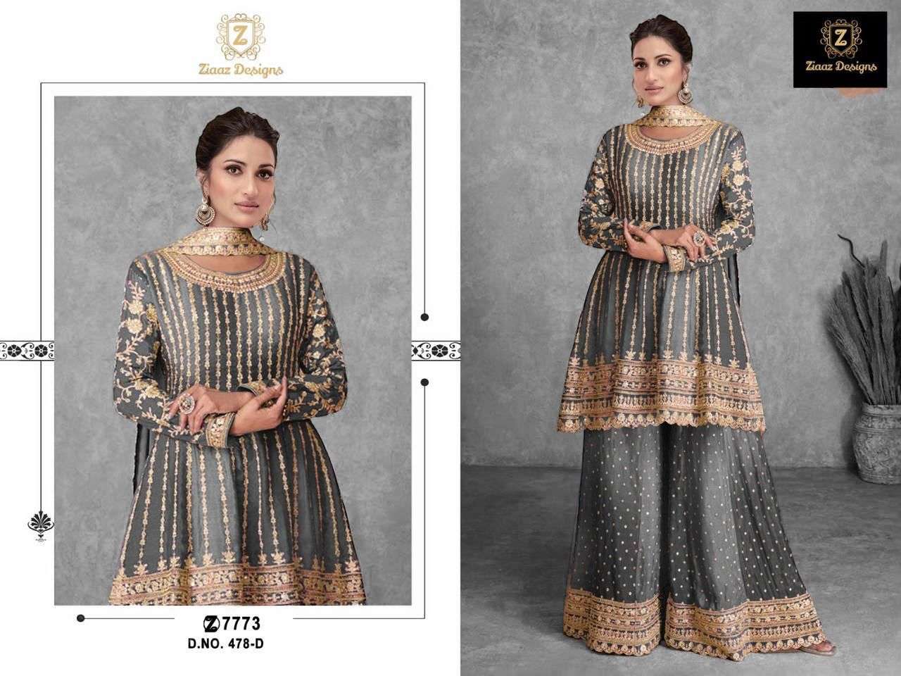 Ziaaz Designs 478 designer Chinon suit