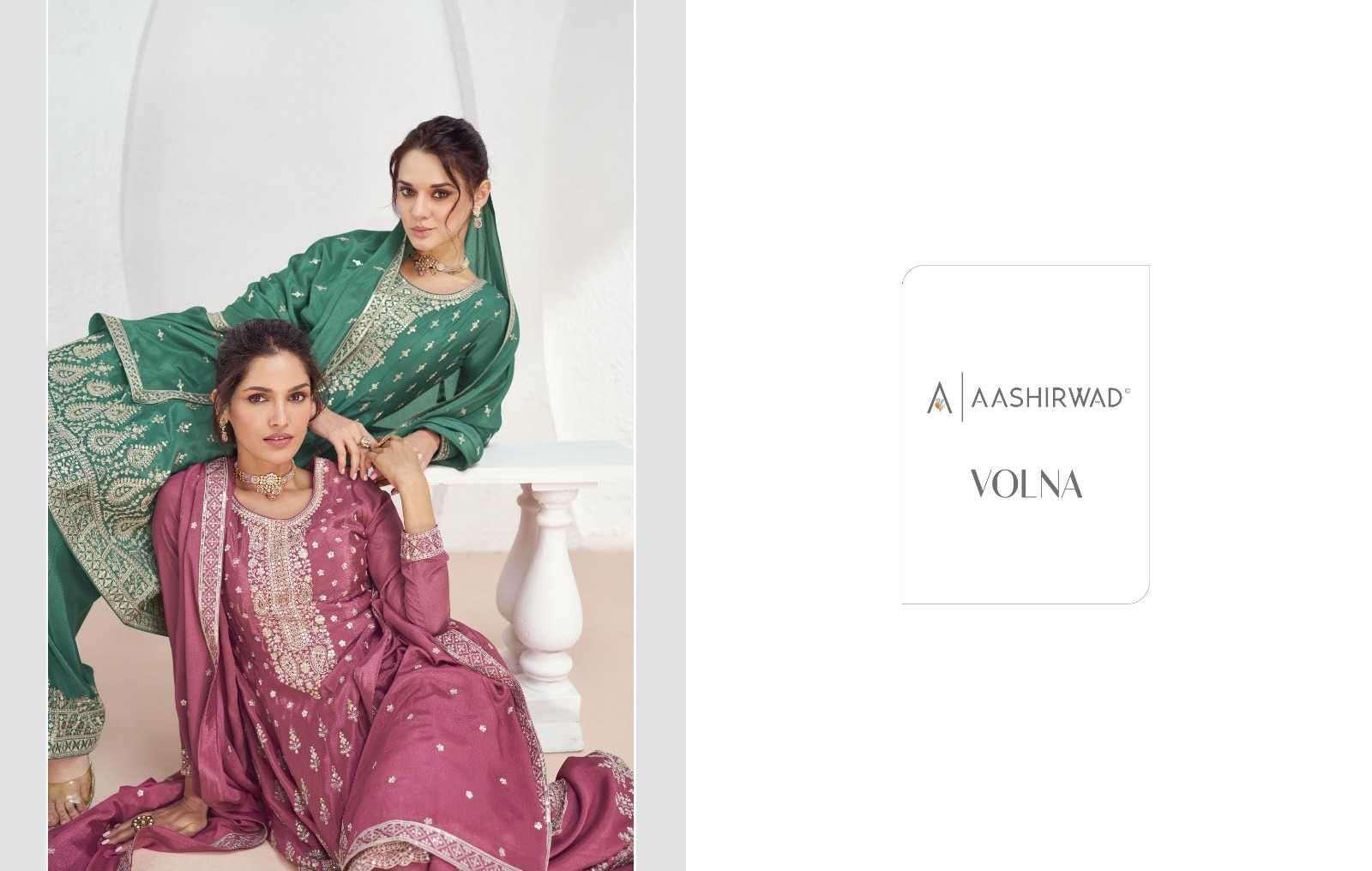 aashirwad volna series 9932-9935 premium chinon silk readymade suit 