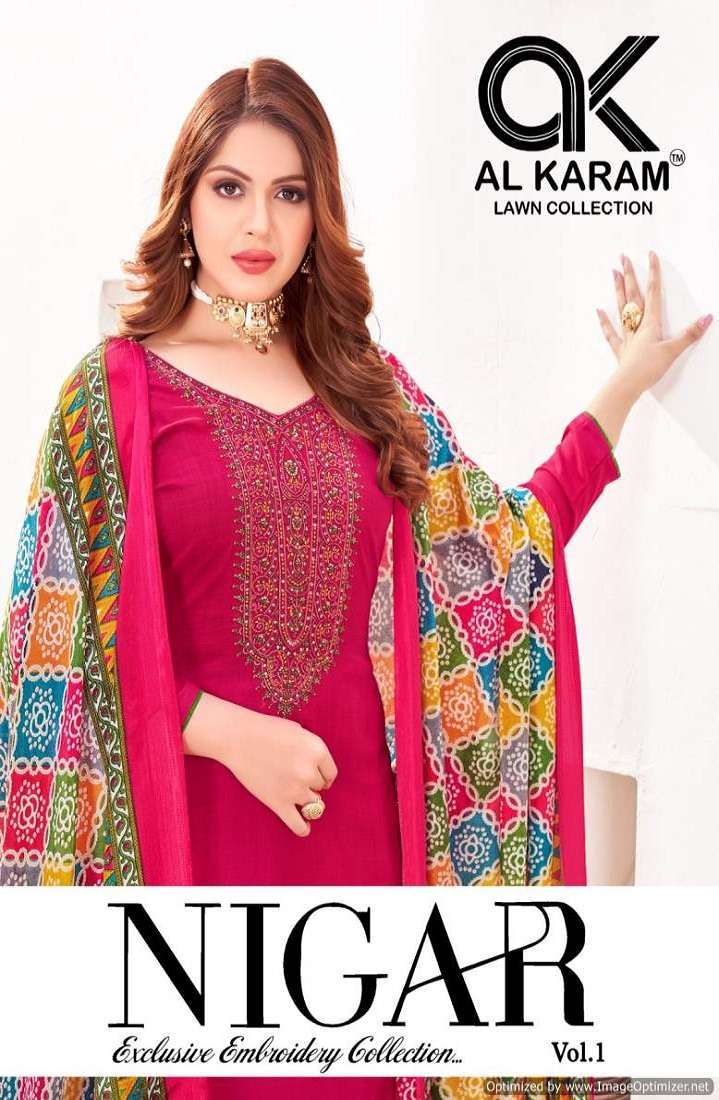 Al Karam Nigar Vol-1 series 1001-1006 Pure Rayon Slub  suit