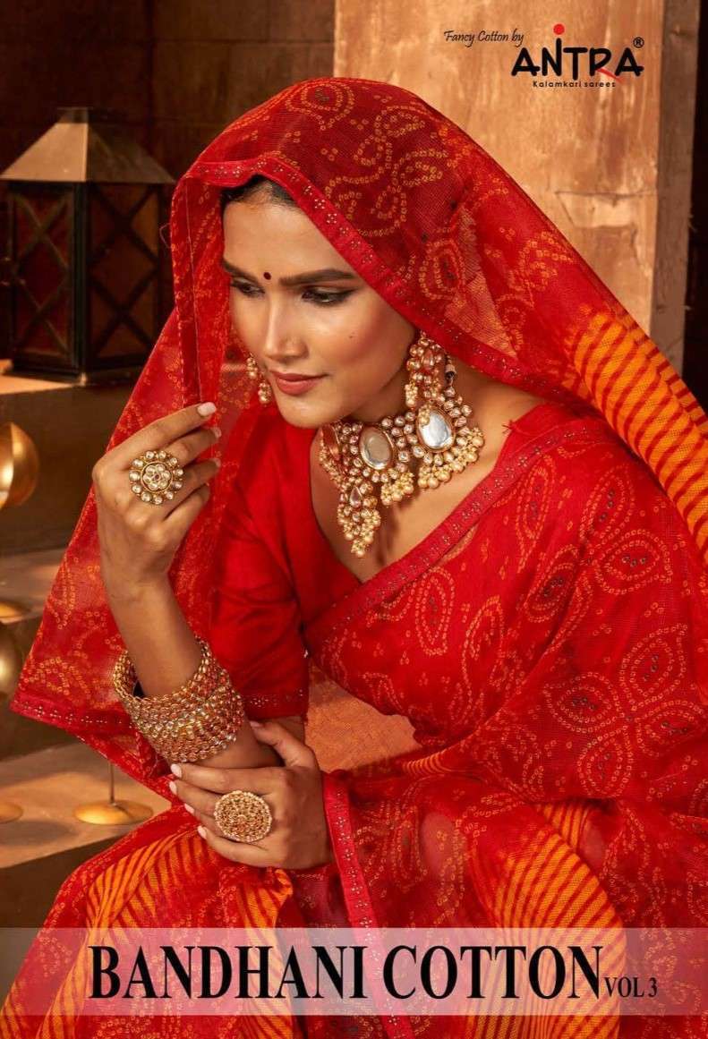 antra bandhani cotton vol 3 printed cotton saree