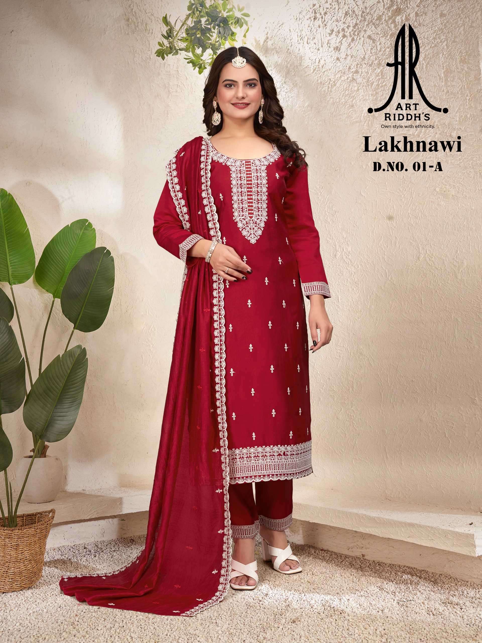 art riddhs lakhnavi series 01 pure modal chanderi readymade suit 