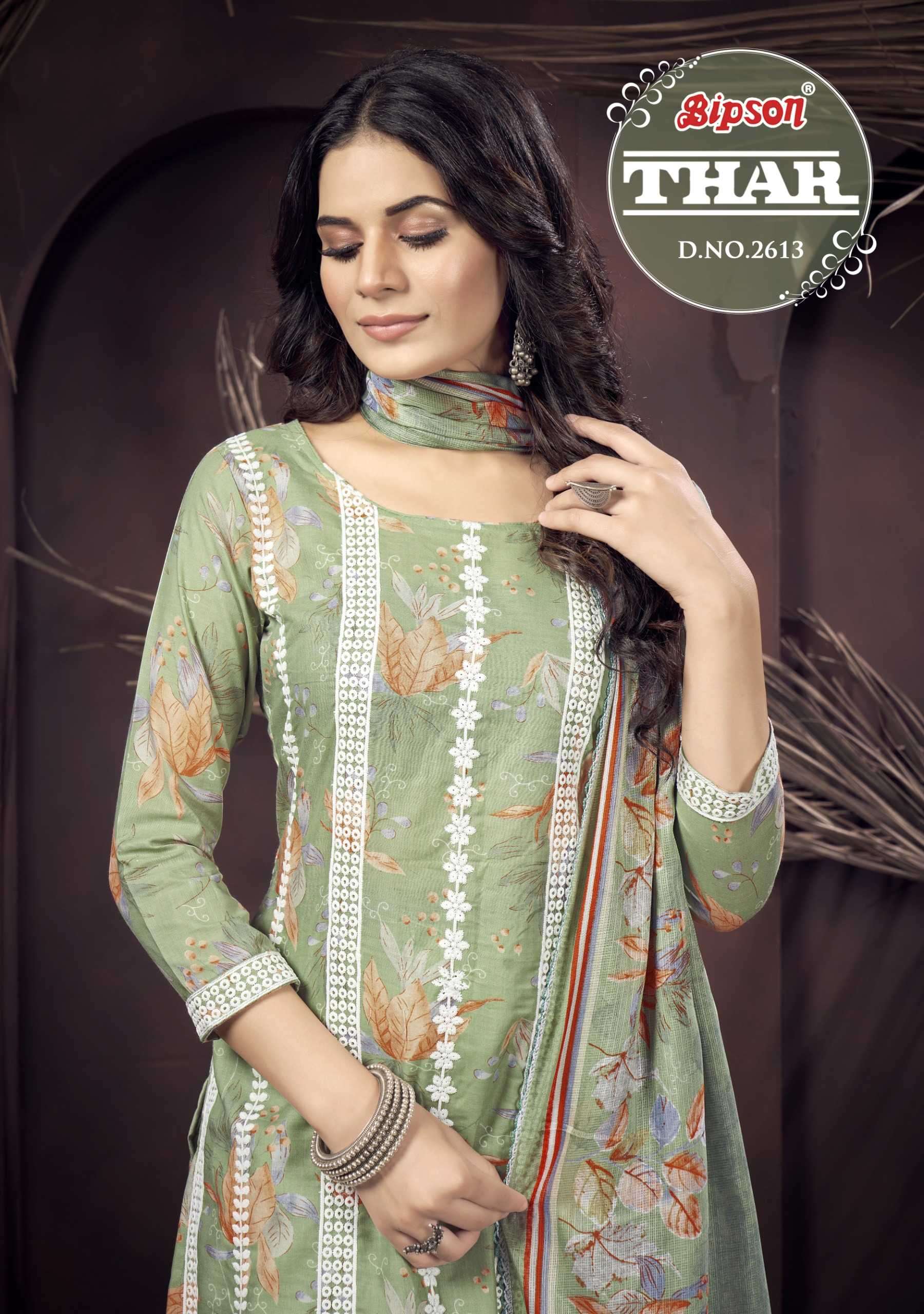 bipson thar 2613 Pure Cotton Print With White Thread Embroidery Work suit