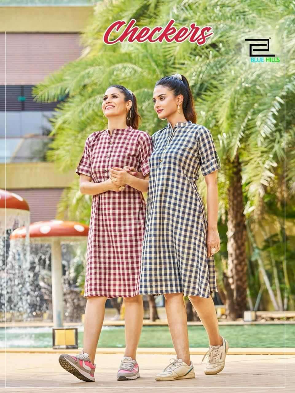 blue hills checkers series 1001-1004 Cotton Print Short Midi Style