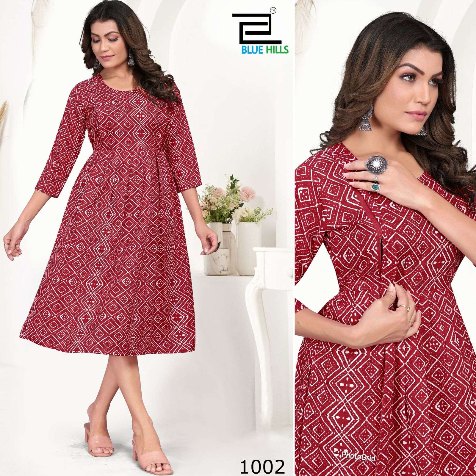 blue hills Good NewwZ Soft Cotton Print  Full Flair Gown 