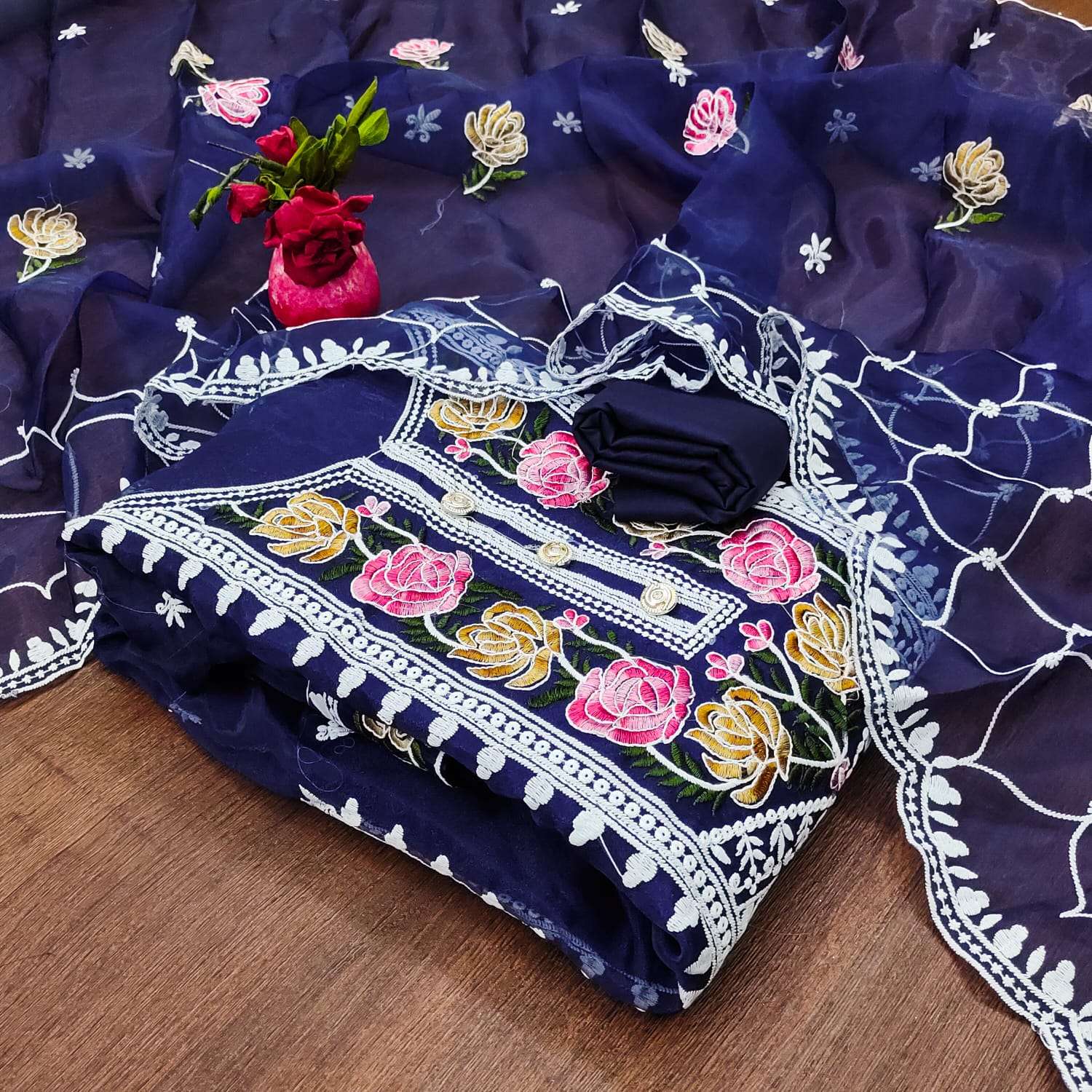 BT 1804 DESIGNER ORGANZA SILK WITH MULTI  WORK SUIT