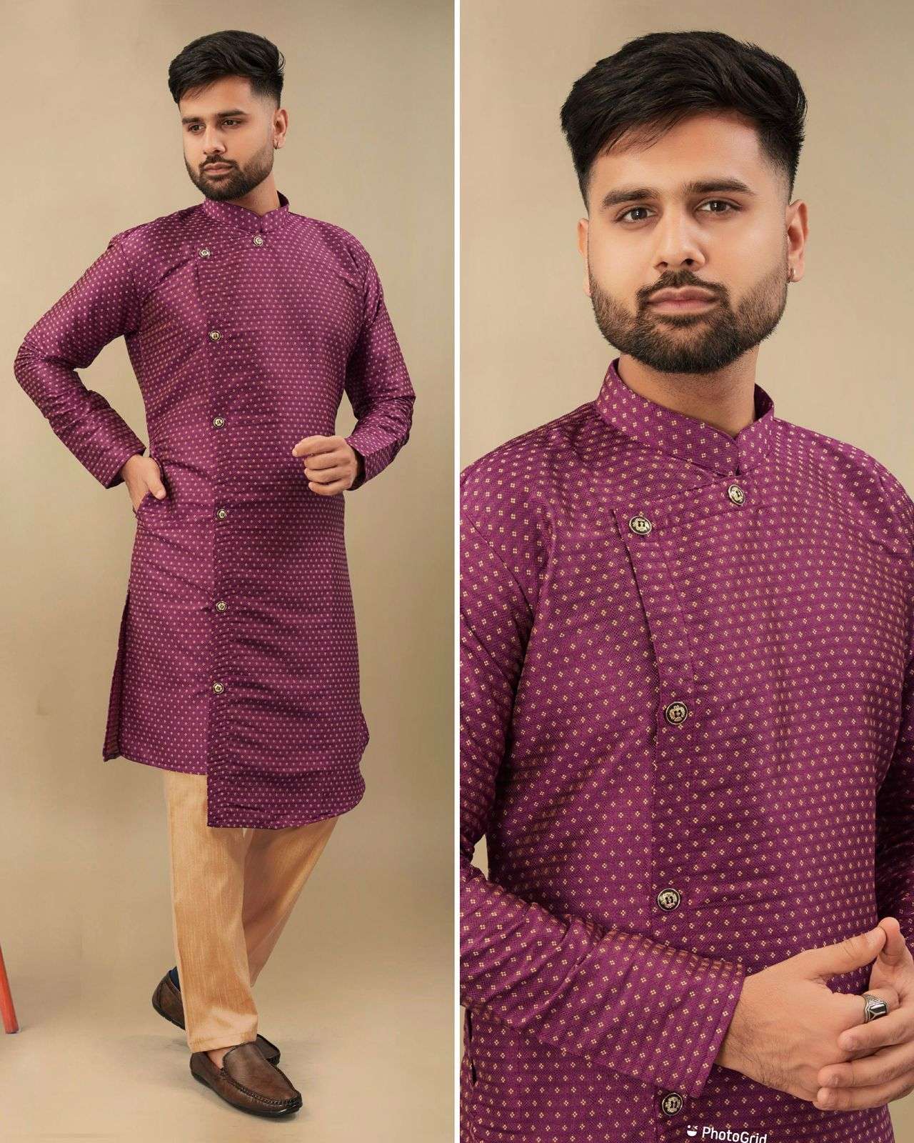 Cross Kurta designer Silk Jequard Kurta Pyjama 