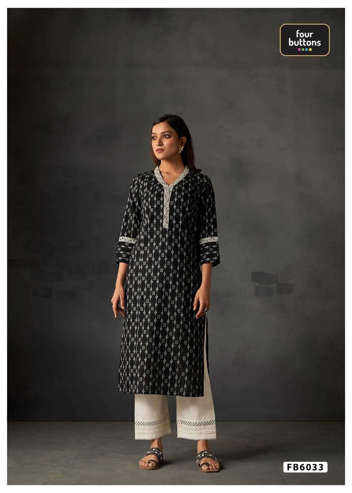 four buttons skd set fb 6033 cotton kurti pant 
