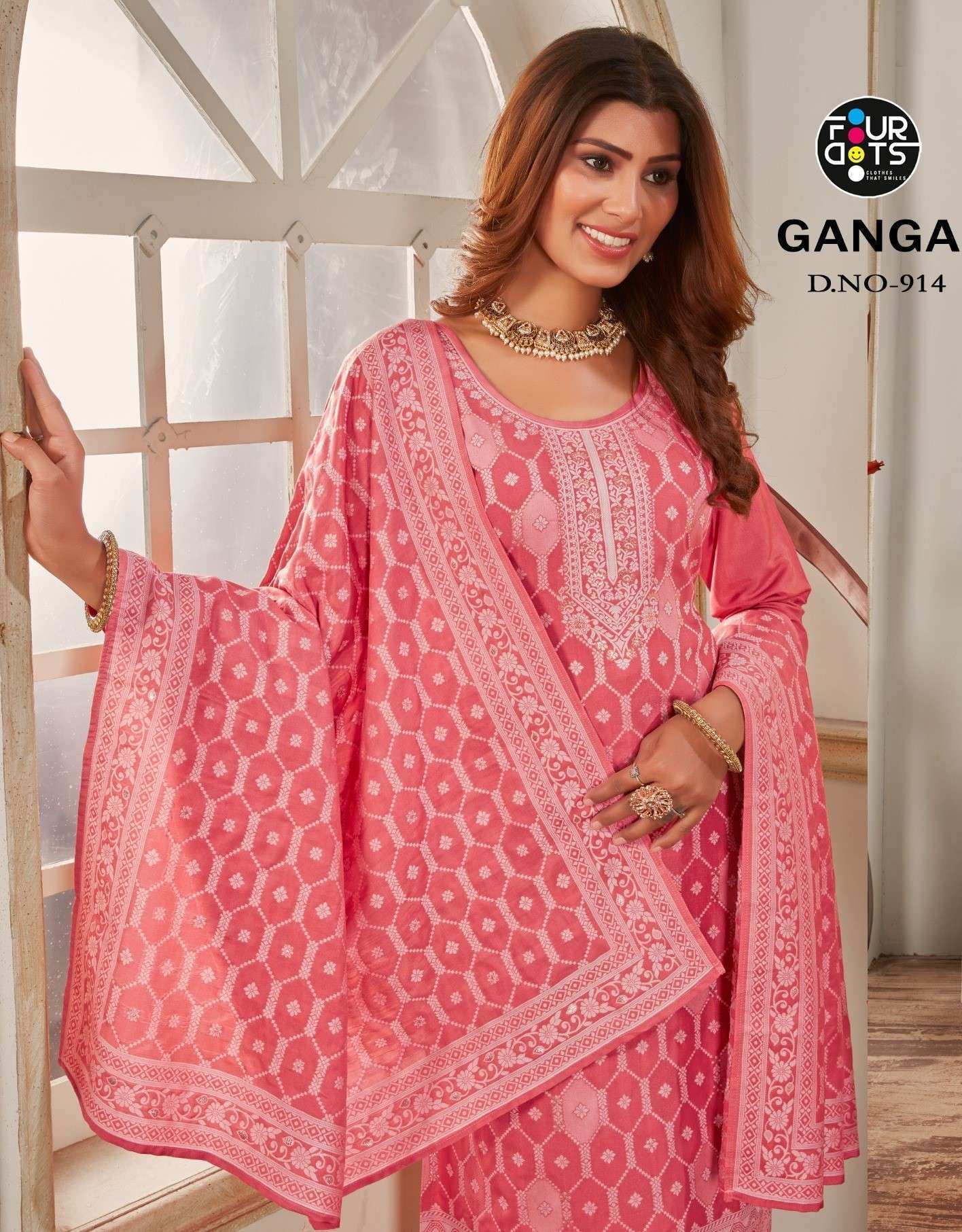fourdots ganga series 911-914 Pure Muslin Lakhnavi Jequard suit